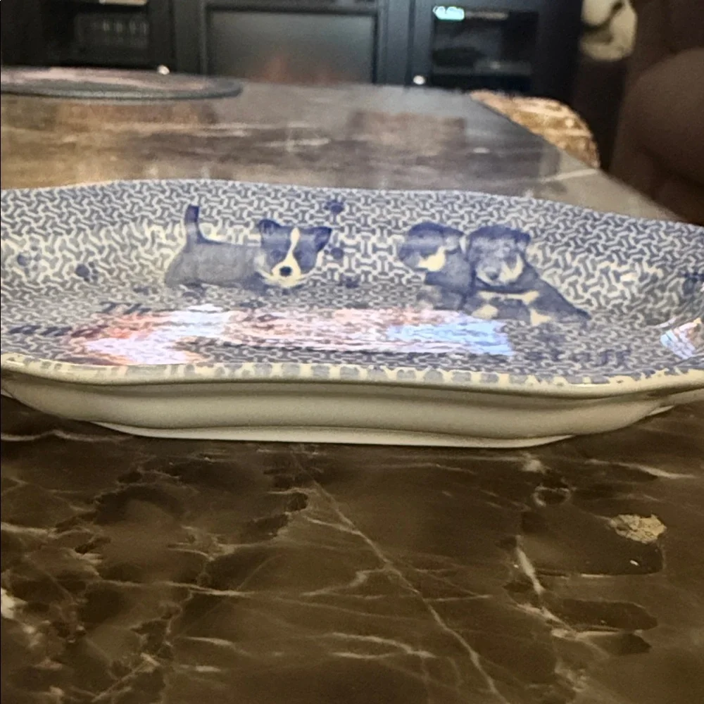 Charming Blue Dog-Themed Ceramic Plate
